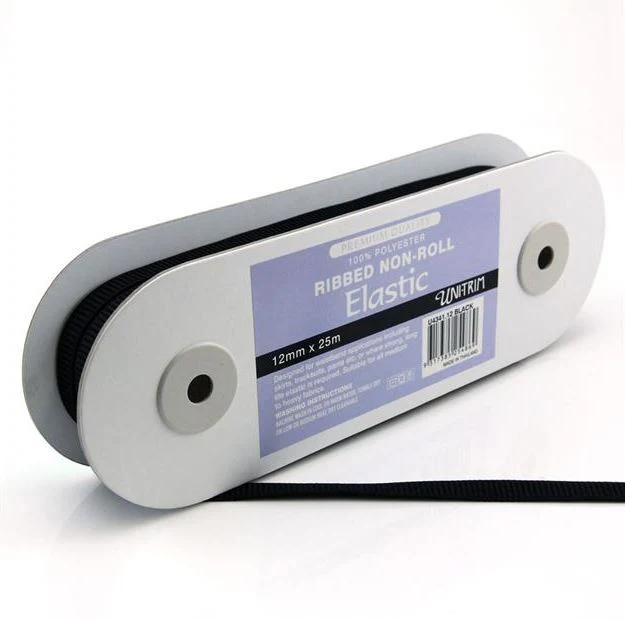 *Ribbed Non-Roll Elastic (12mm) - Black