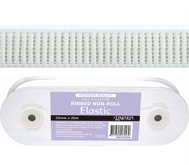 *Ribbed Non-Roll Elastic (12mm) - White