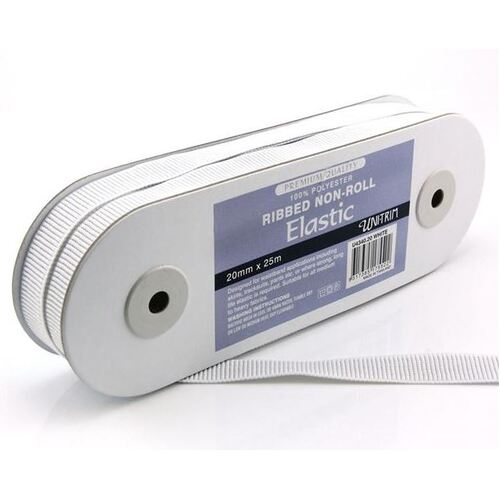 *Ribbed Non-Roll Elastic (20mm) - White