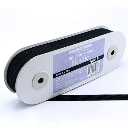 *Ribbed Non-Roll Elastic (25mm) - Black