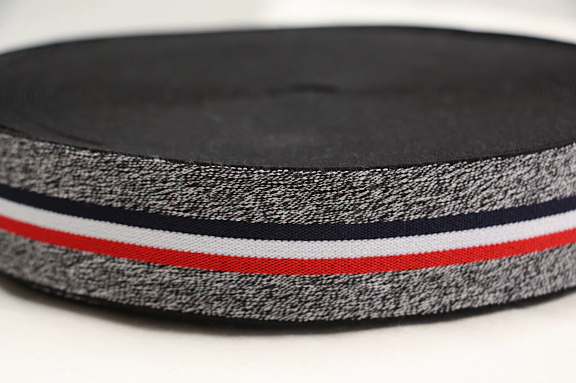 38mm/ 1 1/2" wide - Fancy Elastic - Red/Black Striped - Image 3
