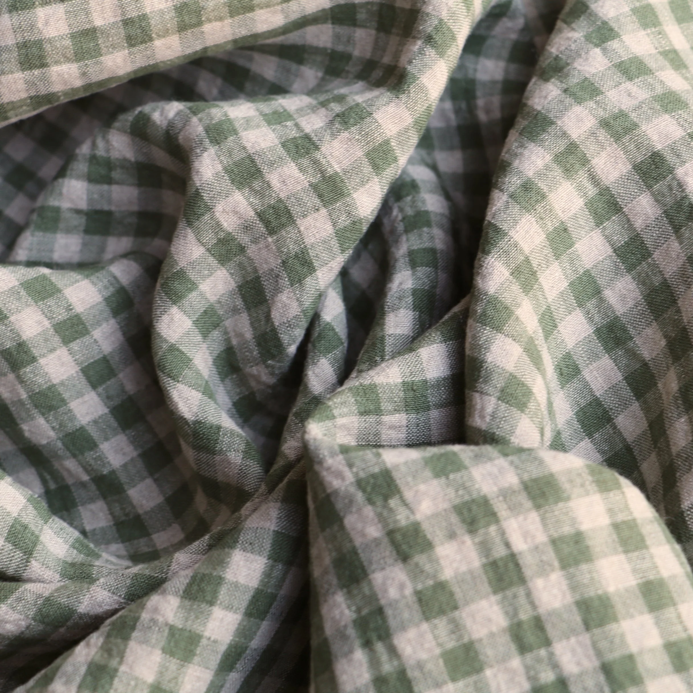 Abby Check Olive Washed Linen - Image 2