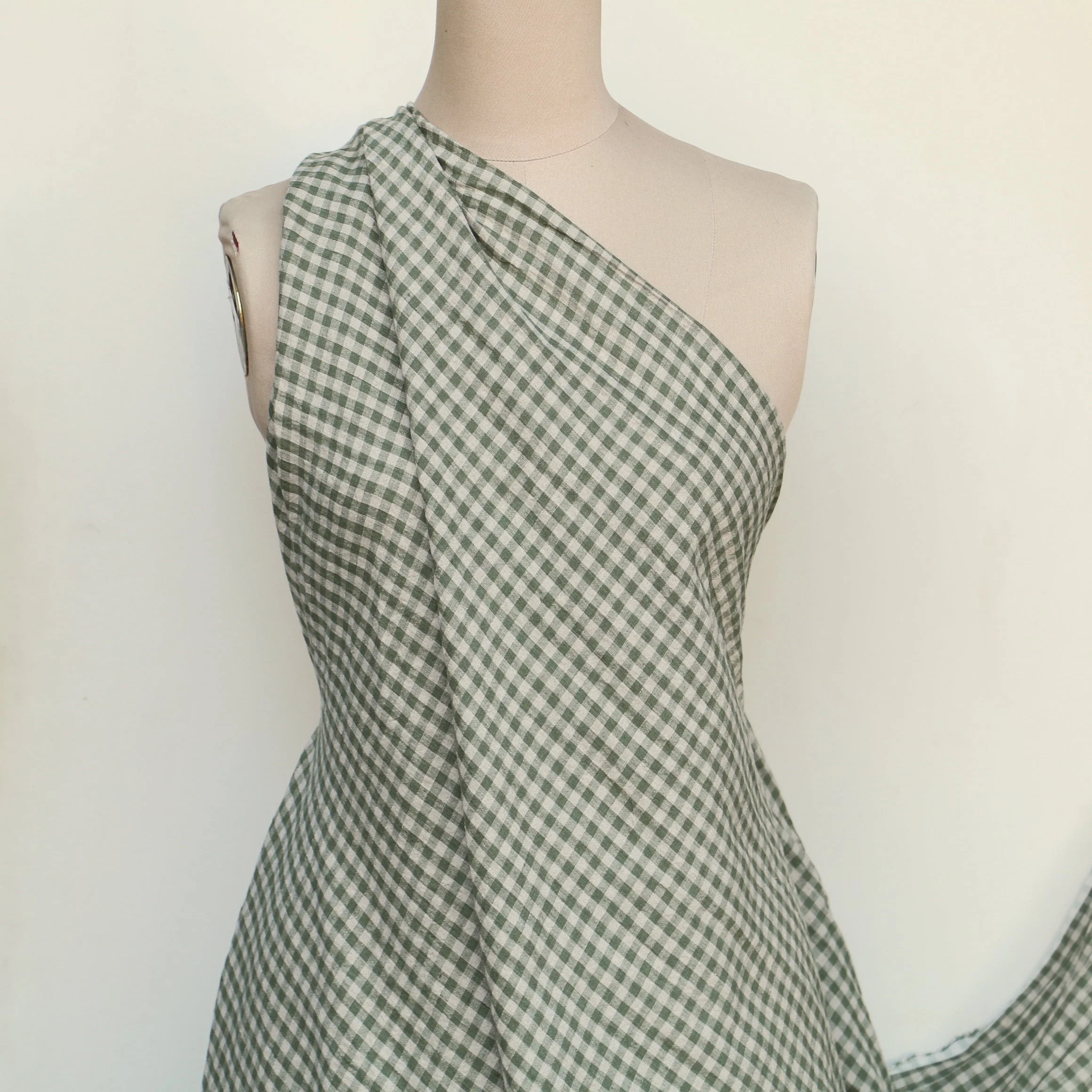 Abby Check Olive Washed Linen - Image 4