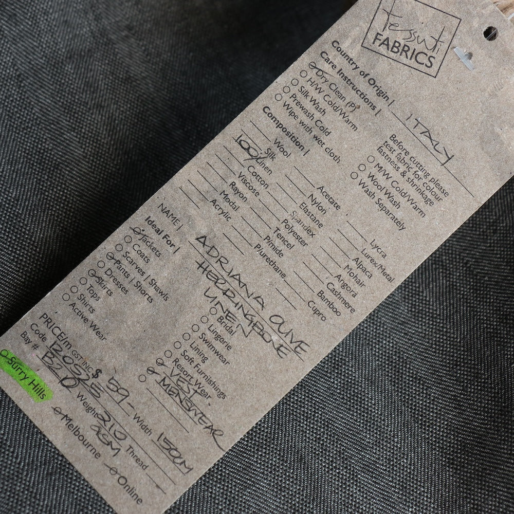 Adriana Olive Herringbone Linen - Image 3