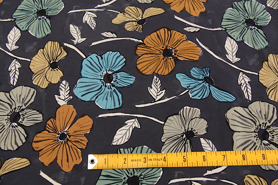 Anemone Garden Charcoal - Liberty Crepe De Chine - Image 3