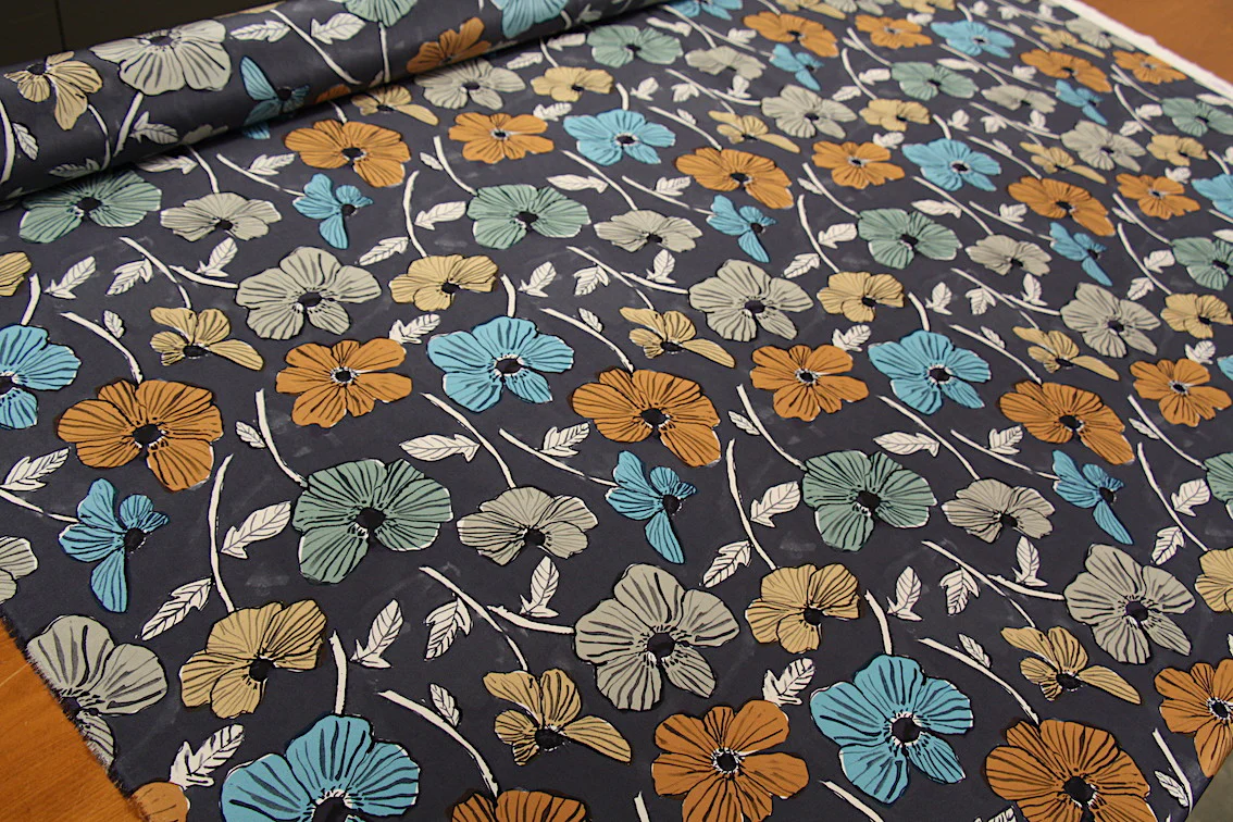 Anemone Garden Charcoal - Liberty Crepe De Chine - Image 4