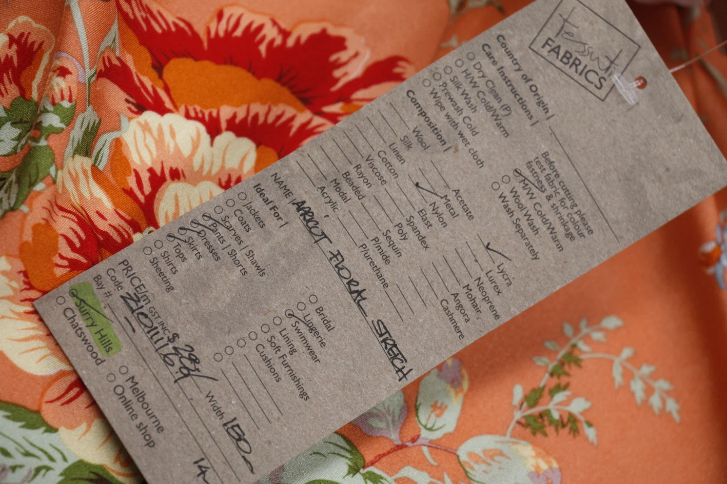 Apricot Floral Stretch - Swimwear Fabric - Image 3