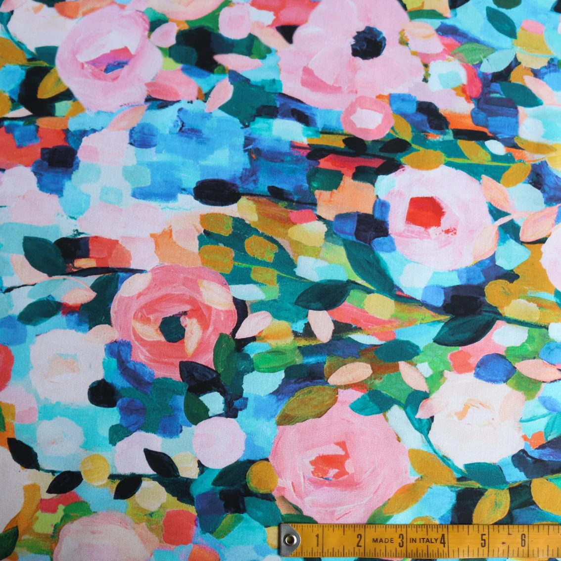 Aqua Brushstrokes Cotton Voile - Image 3