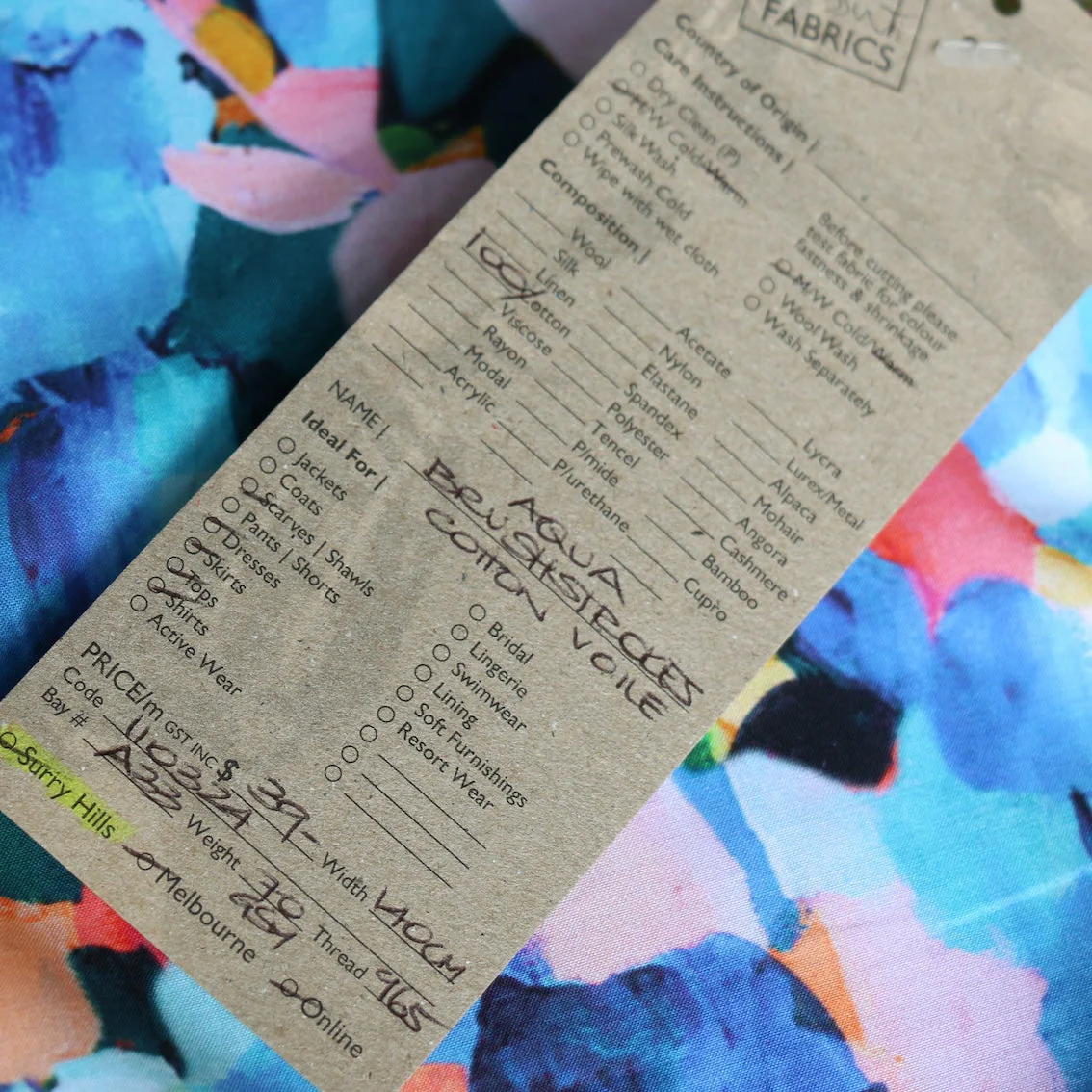 Aqua Brushstrokes Cotton Voile - Image 4