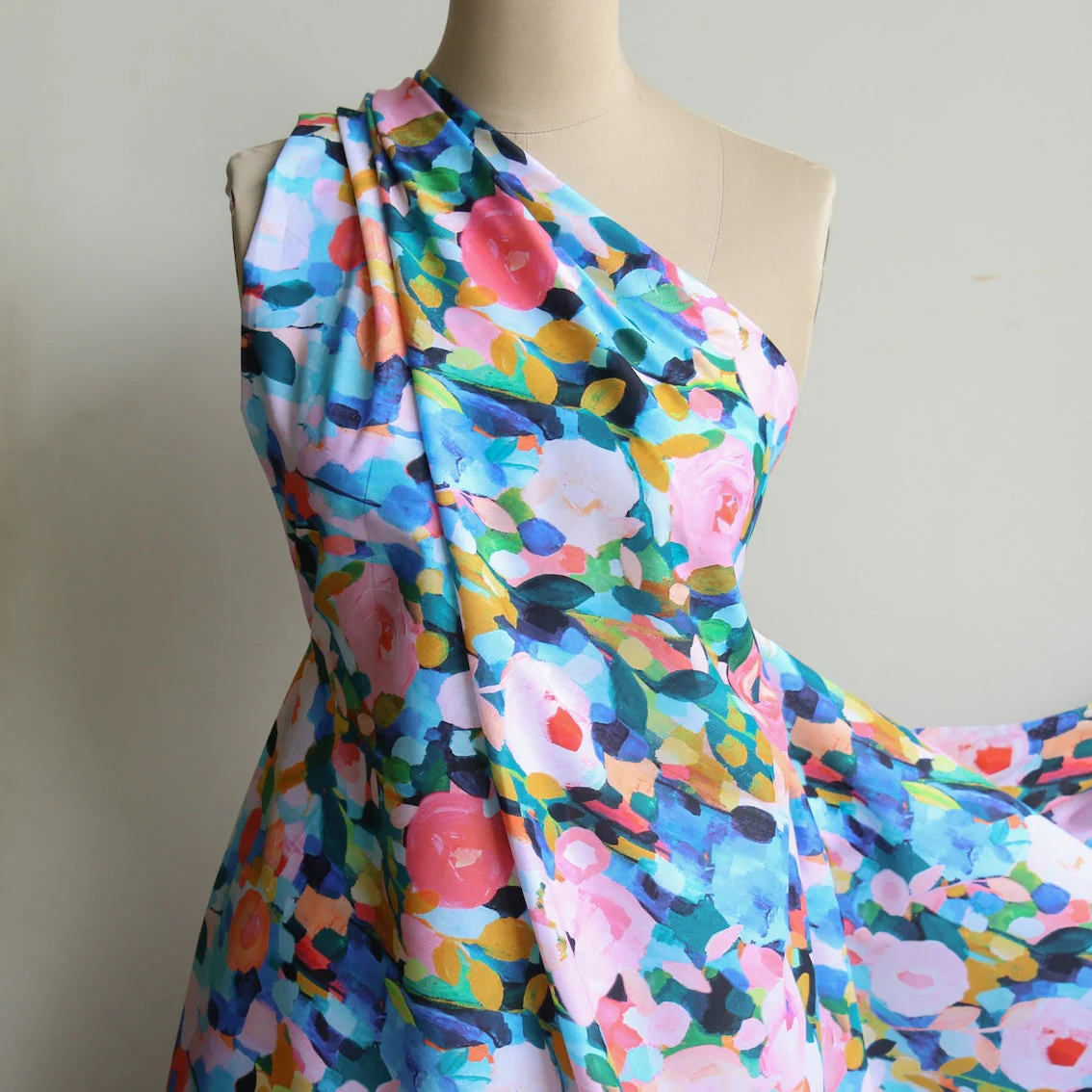 Aqua Brushstrokes Cotton Voile - Image 5