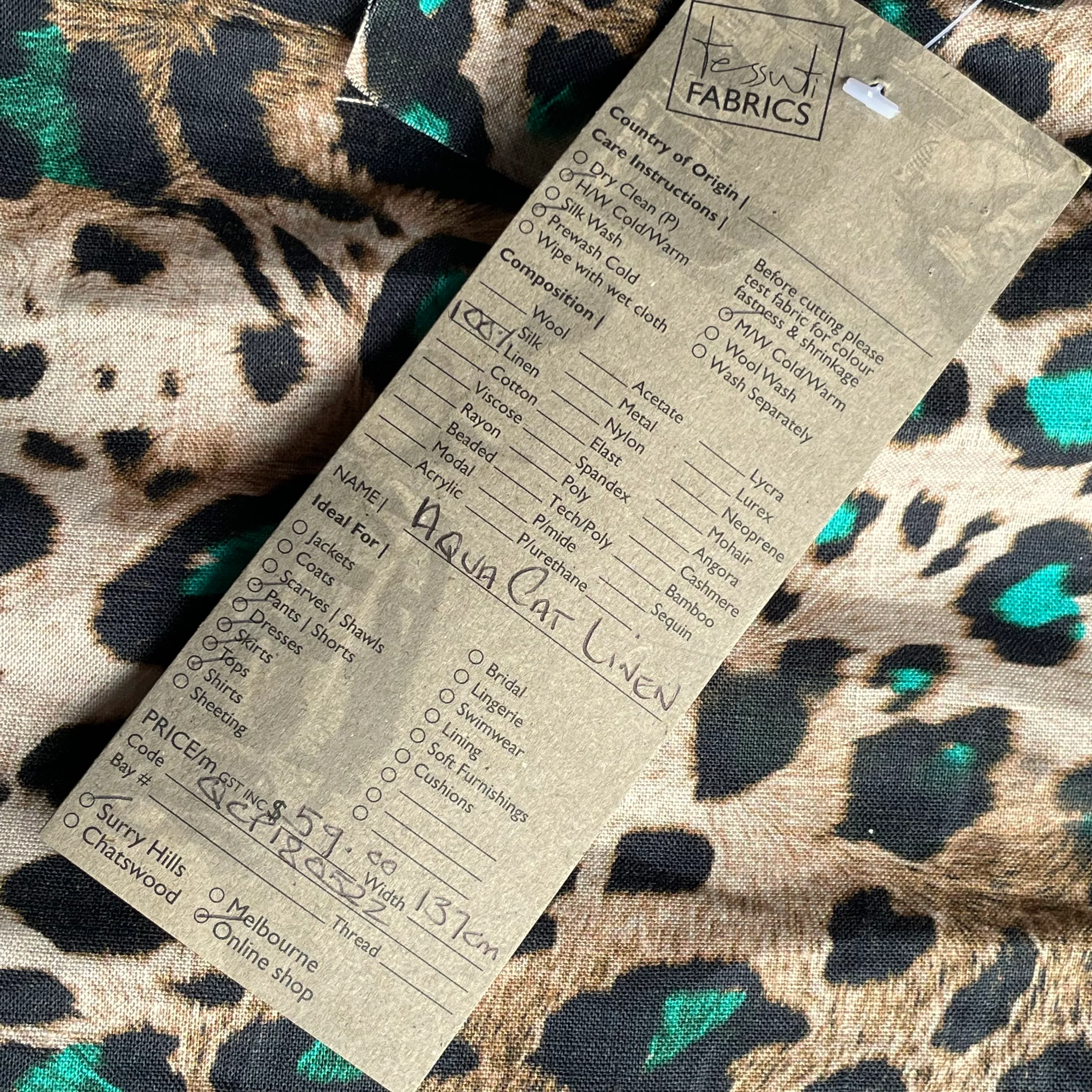 Aqua Cat Printed Linen - Image 5