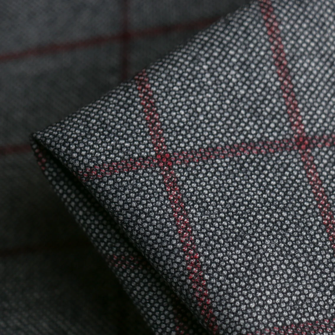 Birdseye Grid - Grey/Red Check Wool