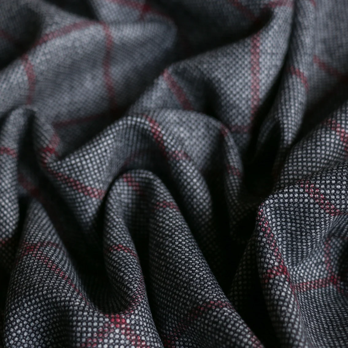 Birdseye Grid - Grey/Red Check Wool - Image 2