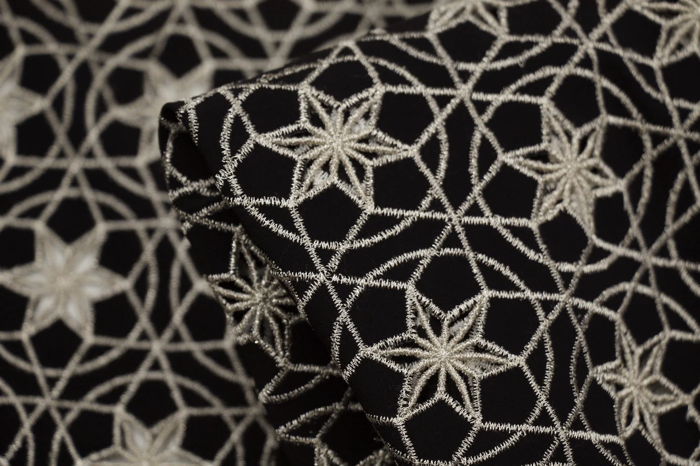 Black Star Embroidery - Swimwear Fabric
