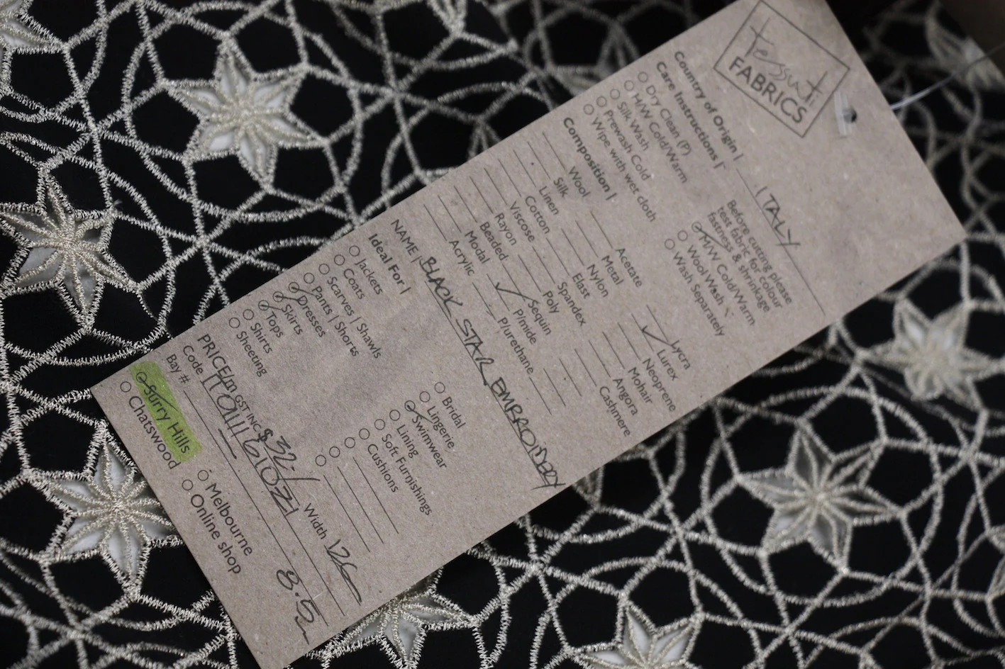 Black Star Embroidery - Swimwear Fabric - Image 3