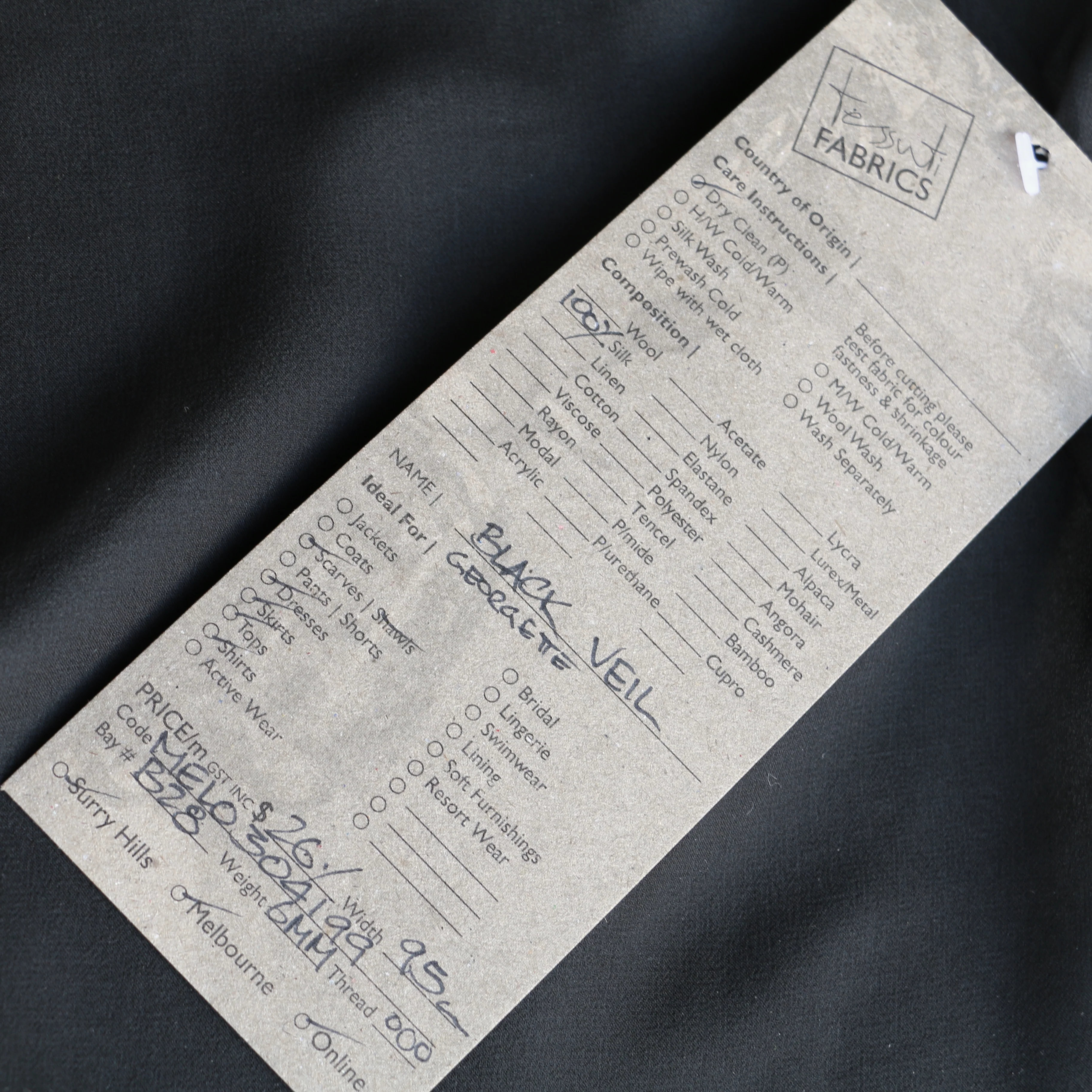 Black Veil Silk Georgette (95cm wide) - Image 3