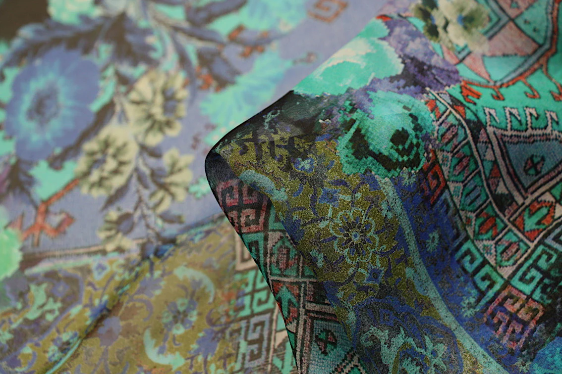 Bohemian Blue Silk Georgette