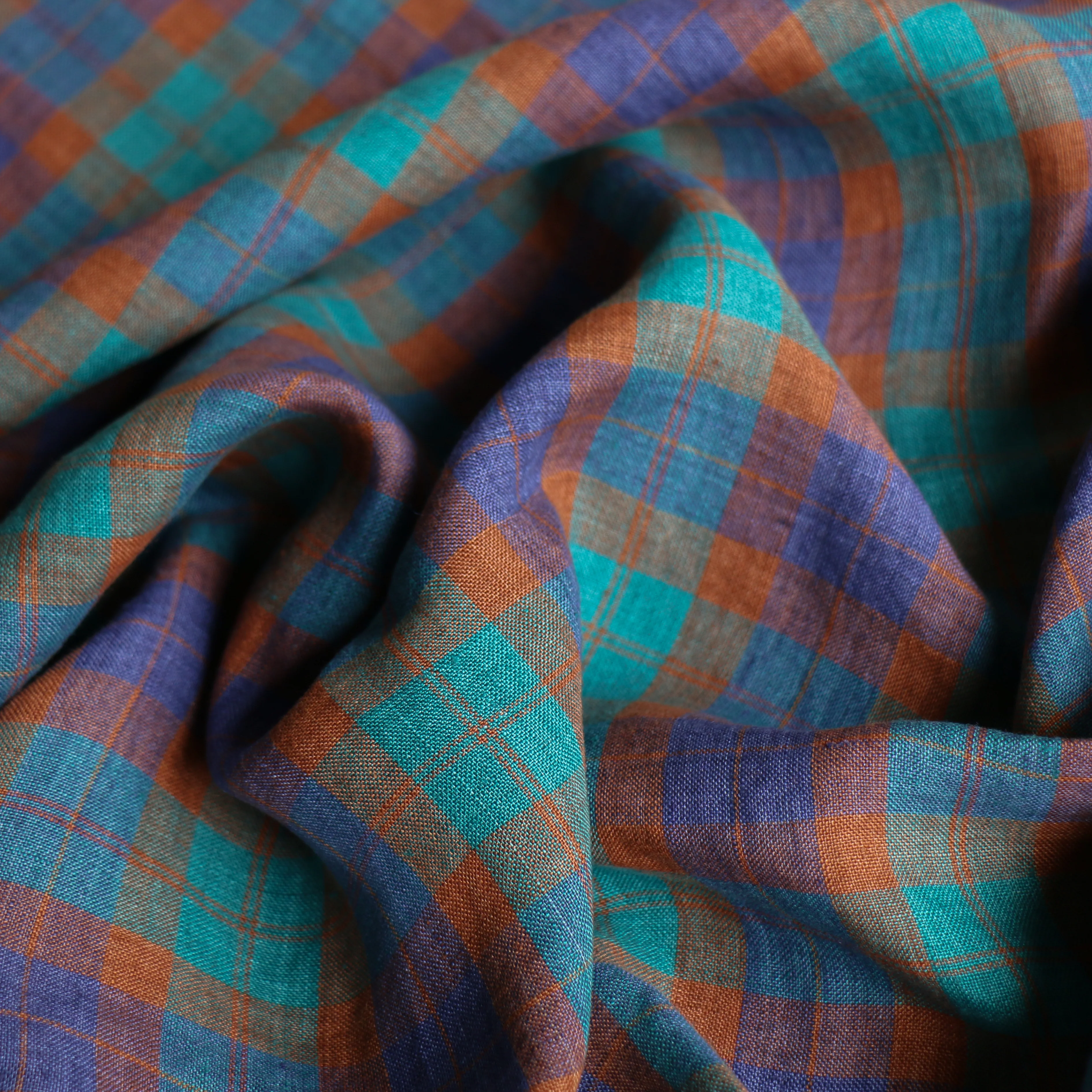 Brooklyn Check Turquoise Linen - Image 2