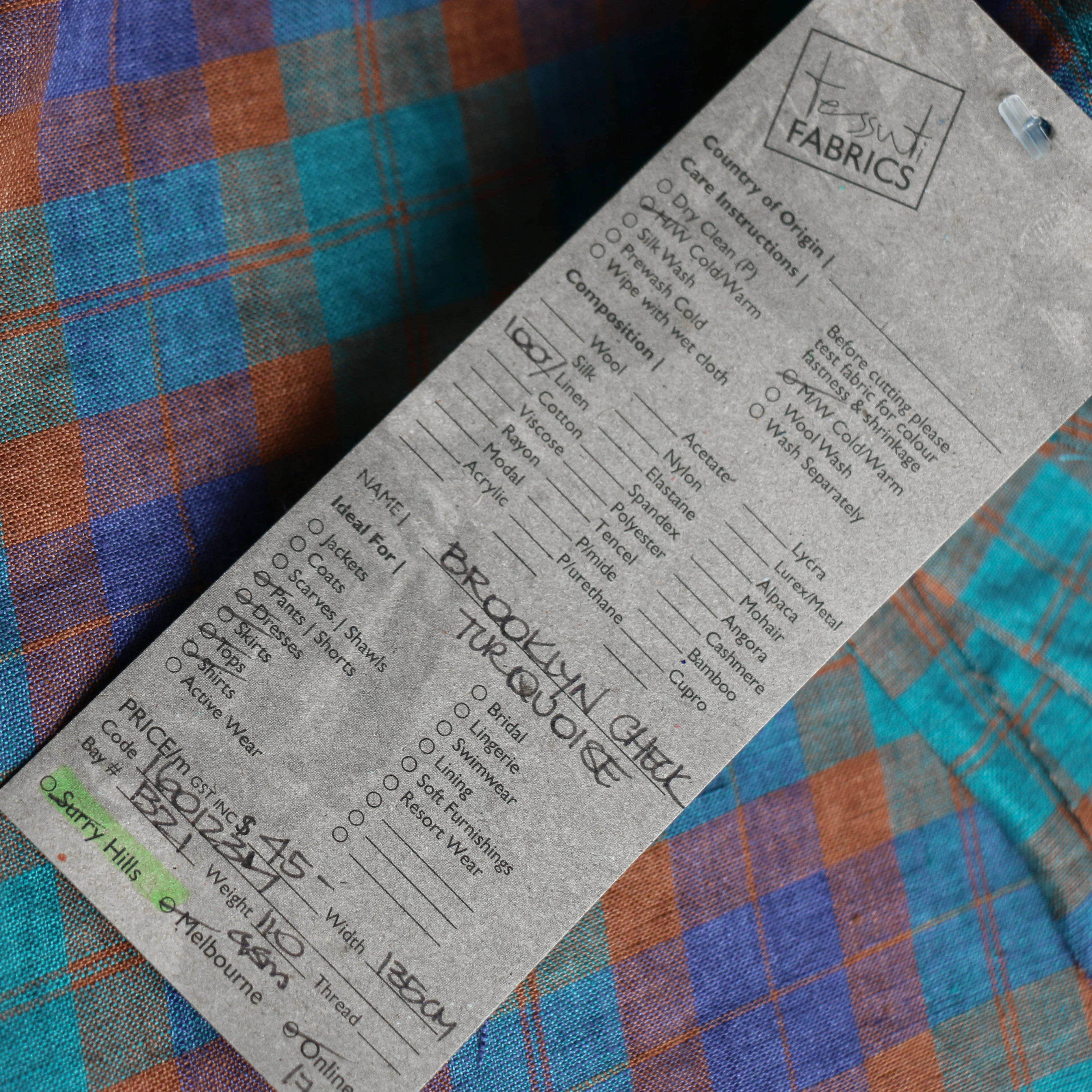 Brooklyn Check Turquoise Linen - Image 4