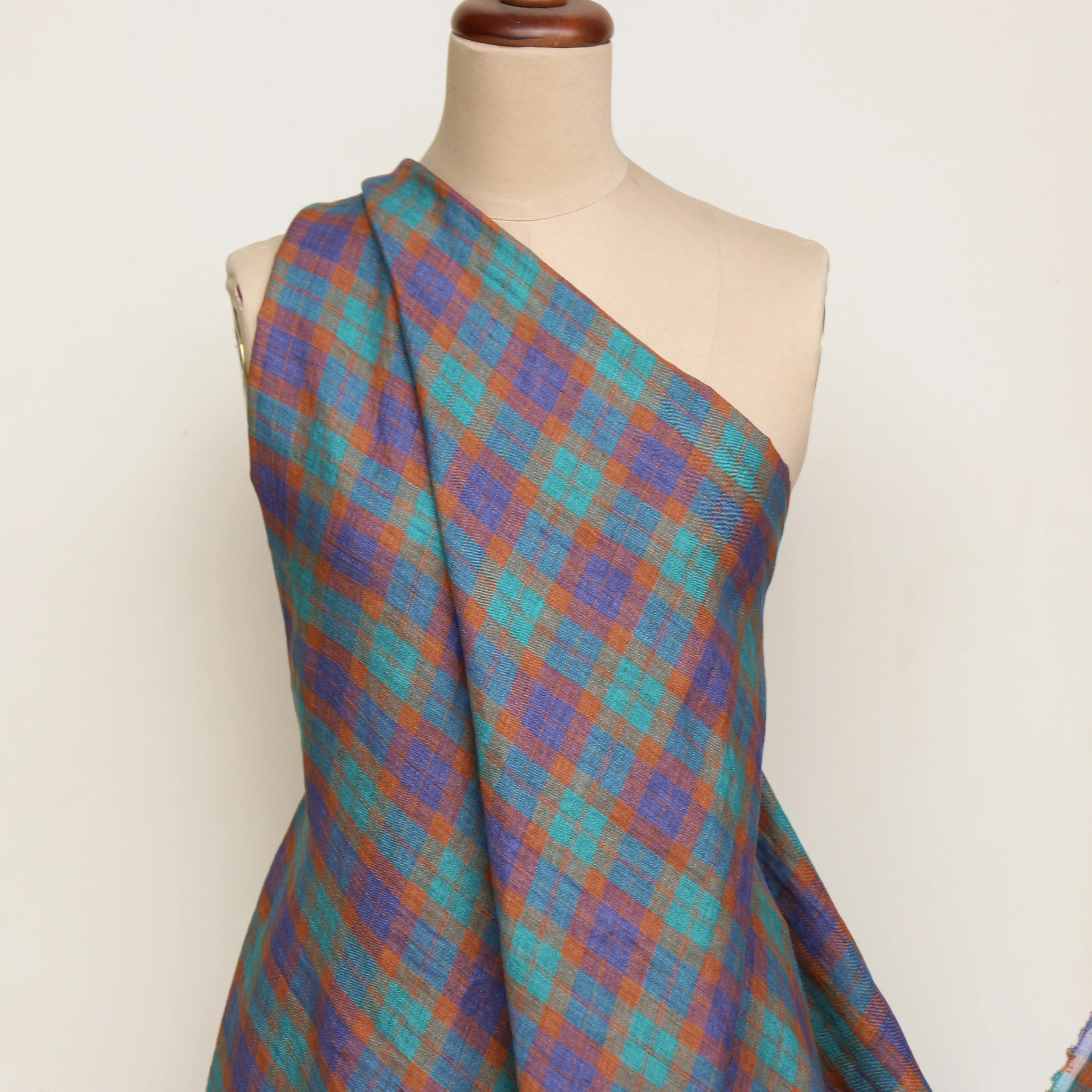 Brooklyn Check Turquoise Linen - Image 5