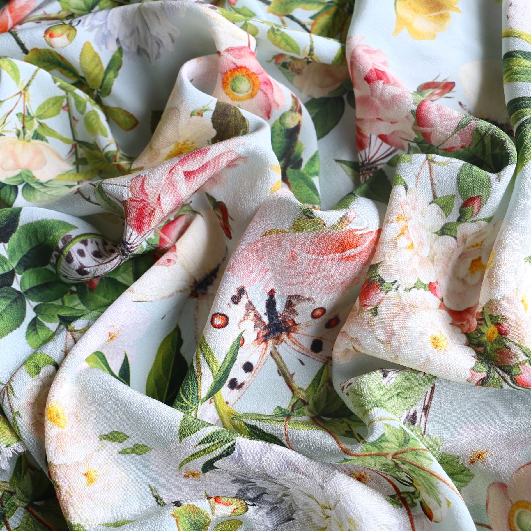 Butterflies On Blue Washed Silk CDC - Image 2
