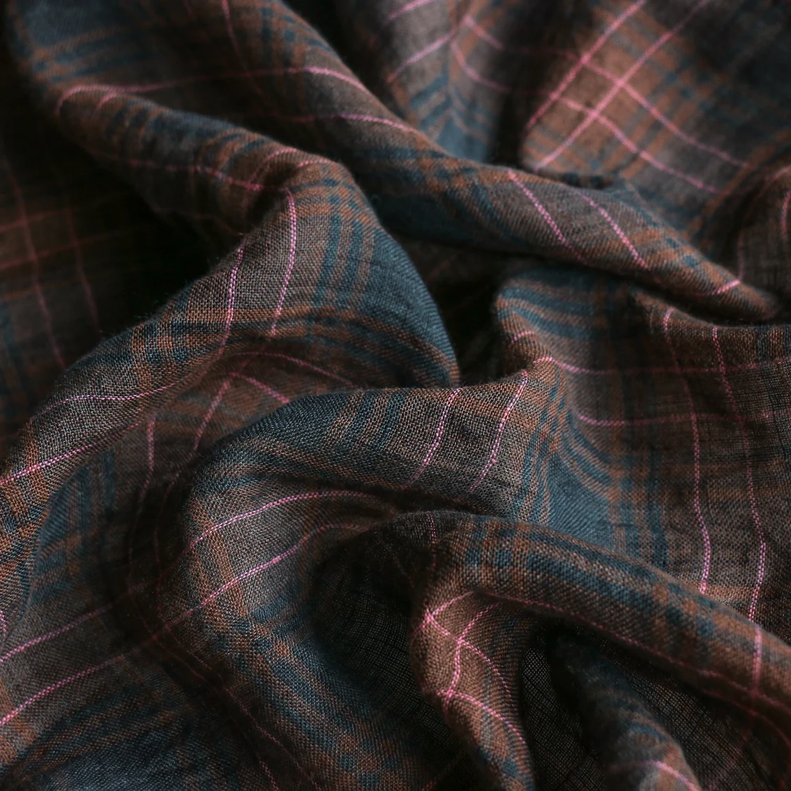 Byron Check Nut/Black/Pink Linen Gauze - Image 2