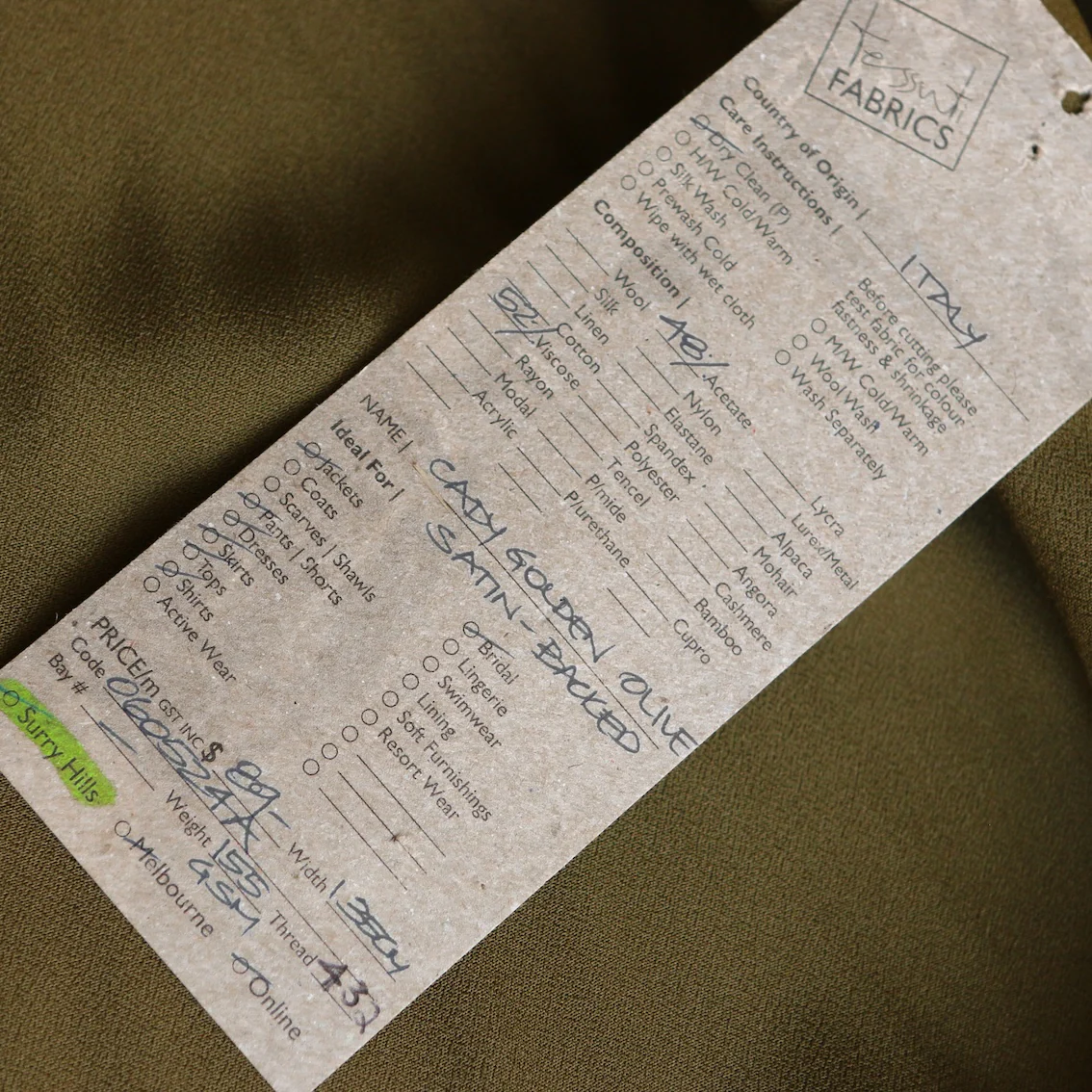Cady Golden Olive Satin Backed Crepe - Image 4