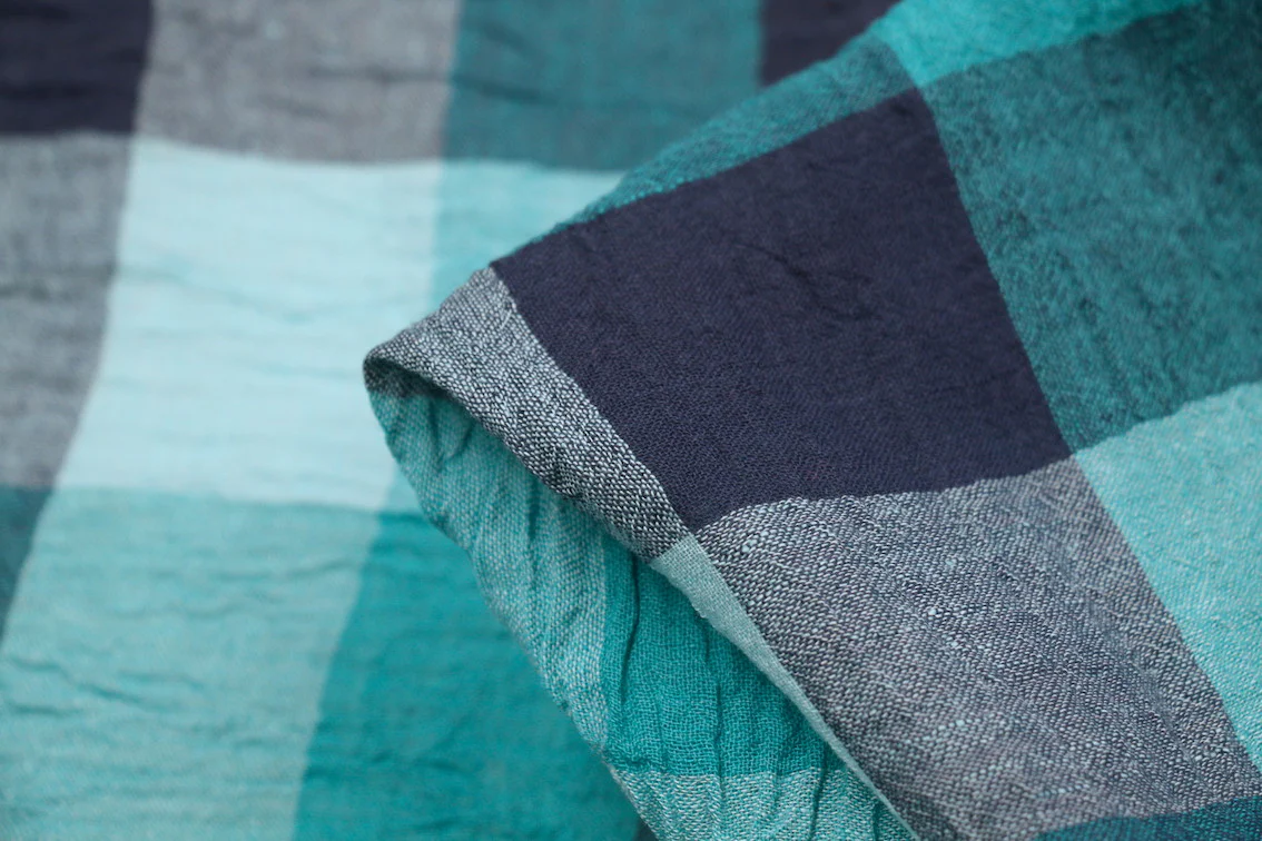Marine Check Crinkle Linen