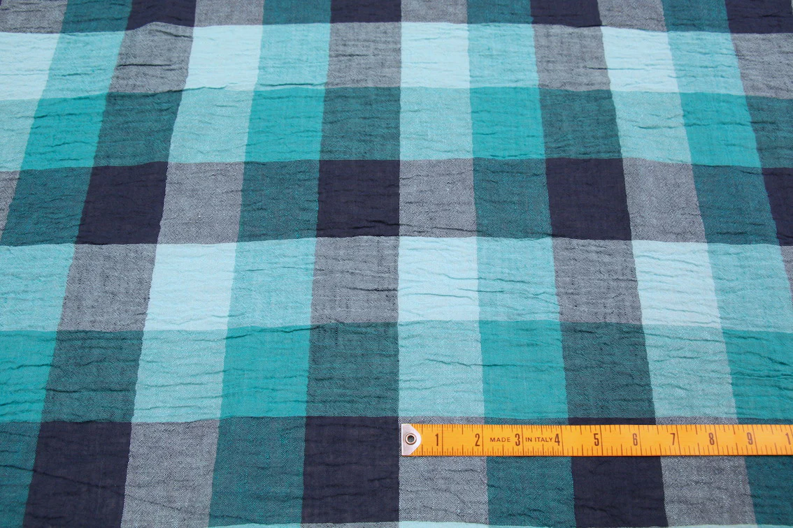 Marine Check Crinkle Linen - Image 2