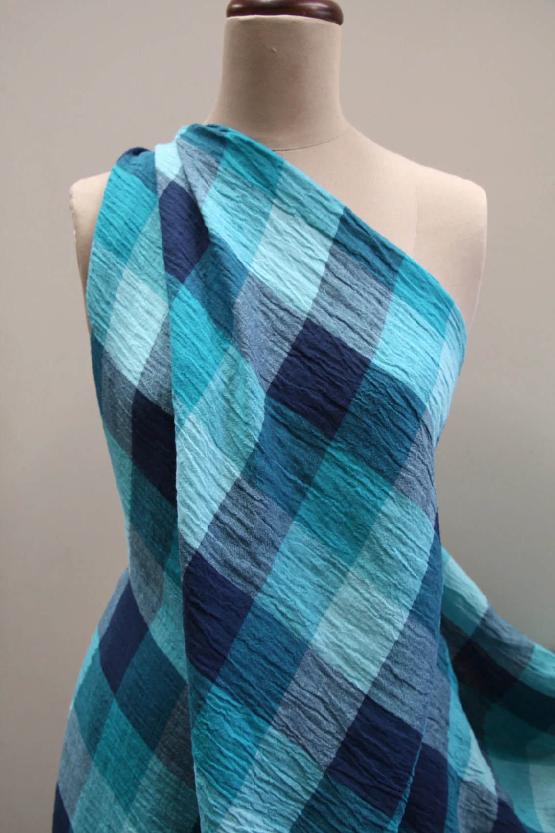 Marine Check Crinkle Linen - Image 6