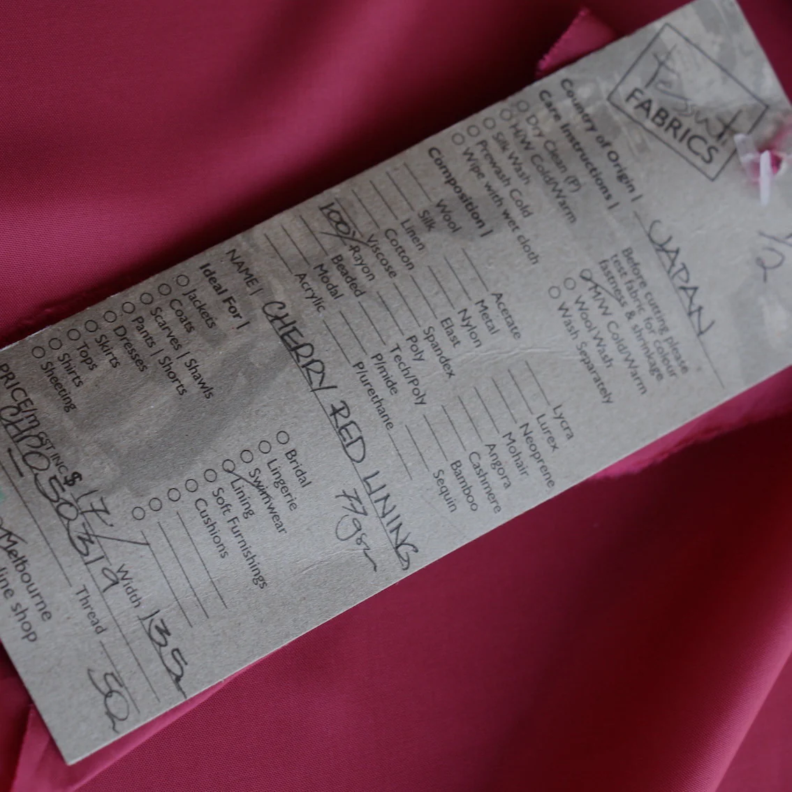 Cherry Red Rayon Lining (120cm wide) - Image 3