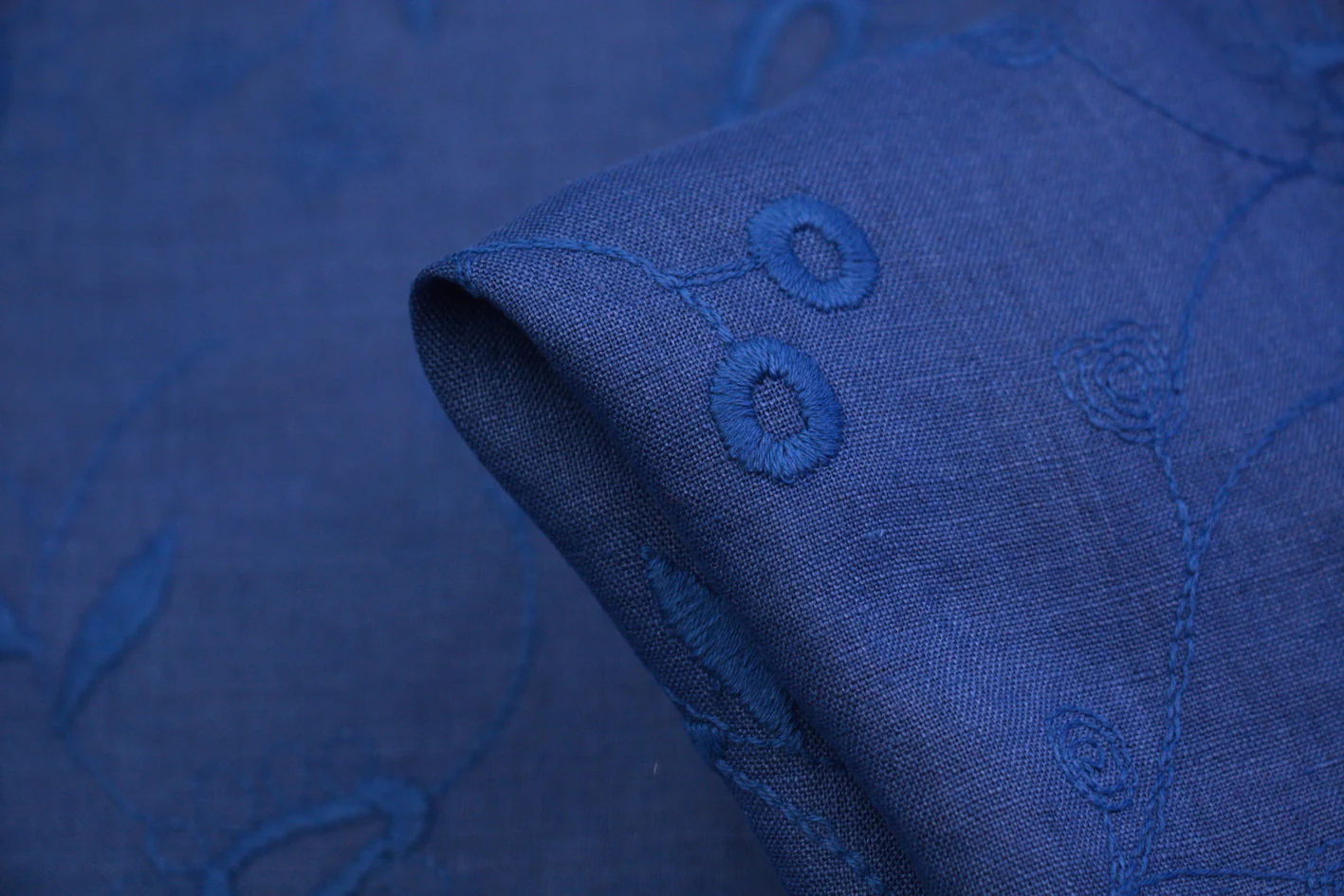 Cobalt Blue Embroidered Linen