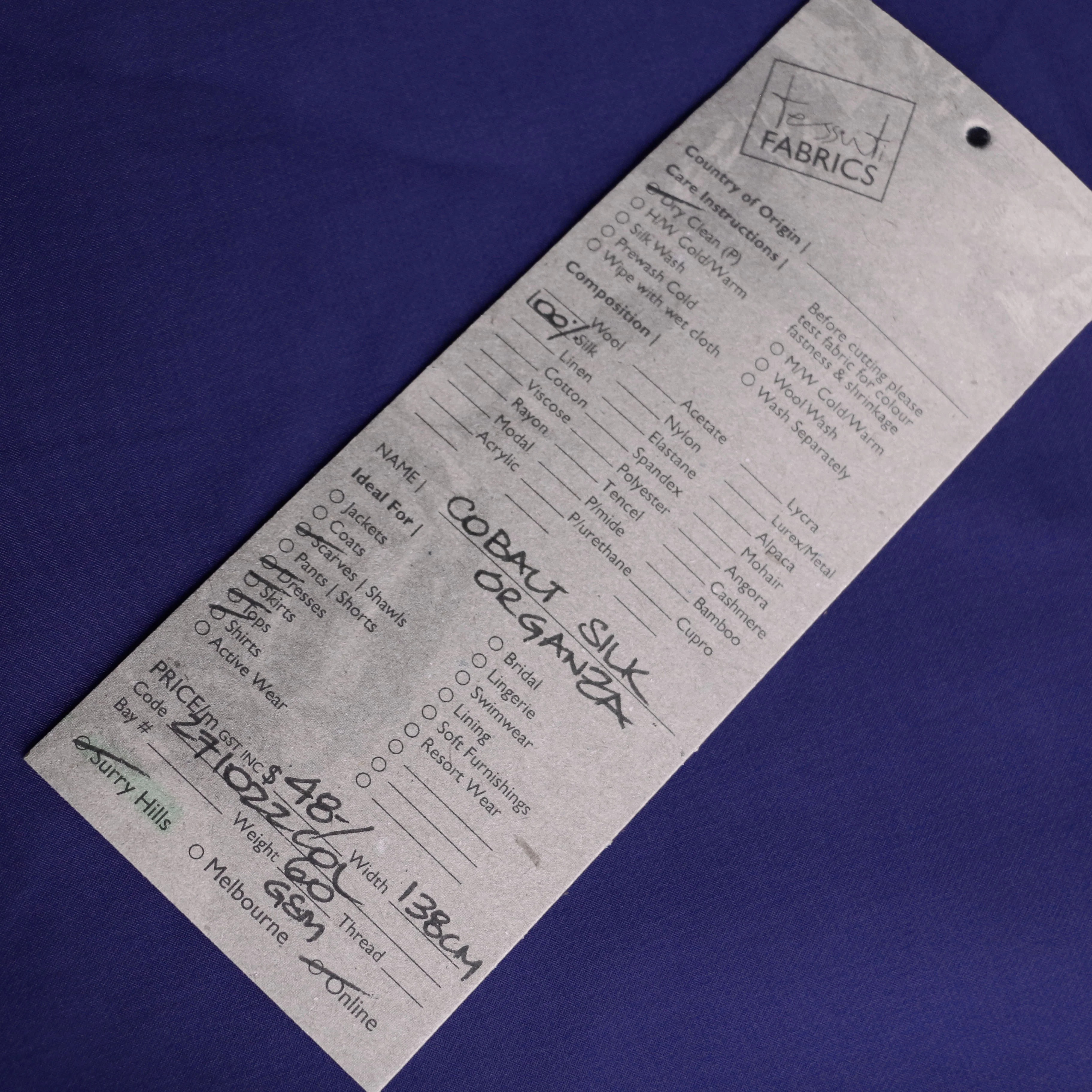 Cobalt Silk Organza - Image 4