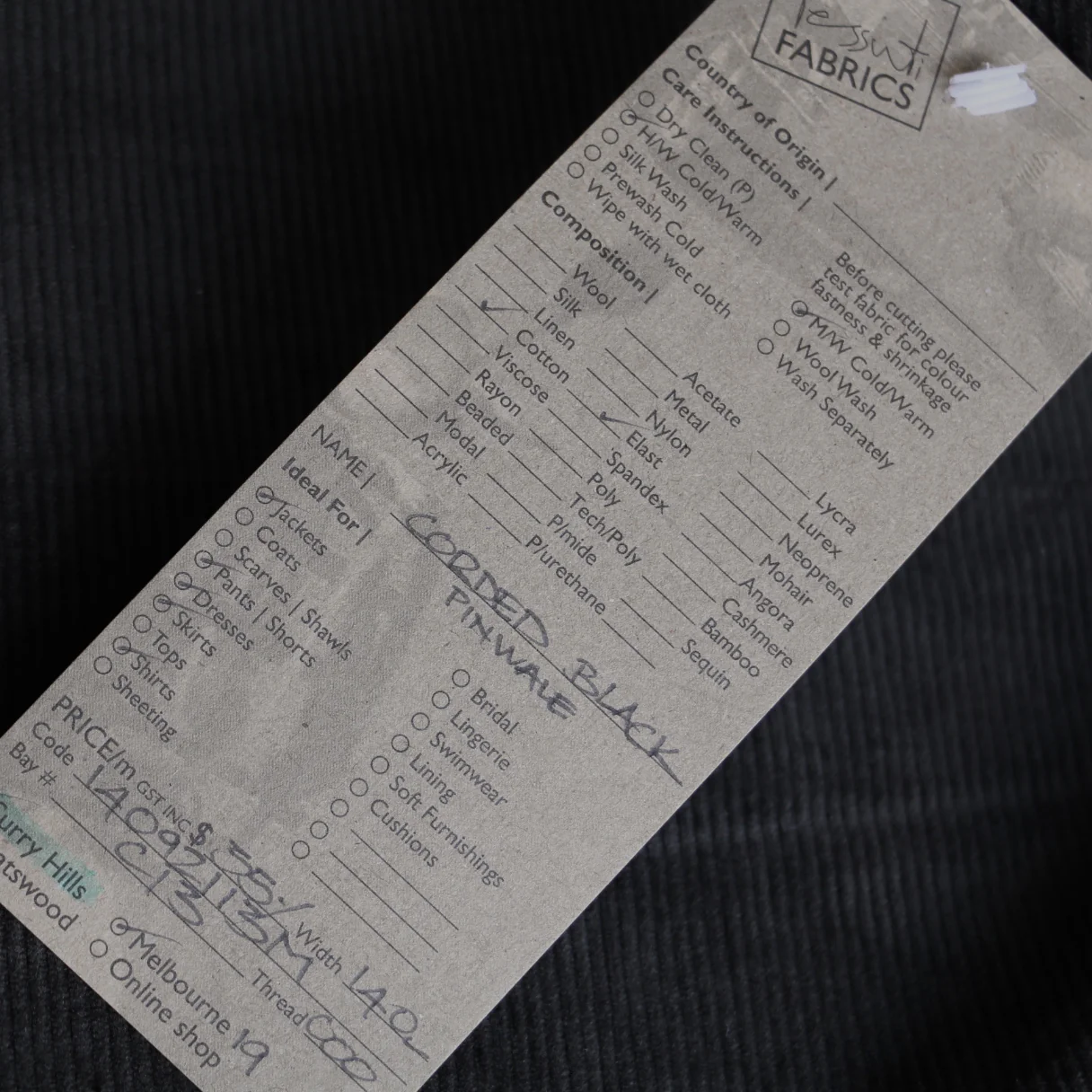 Corded Black - Stretch Corduroy - Image 3