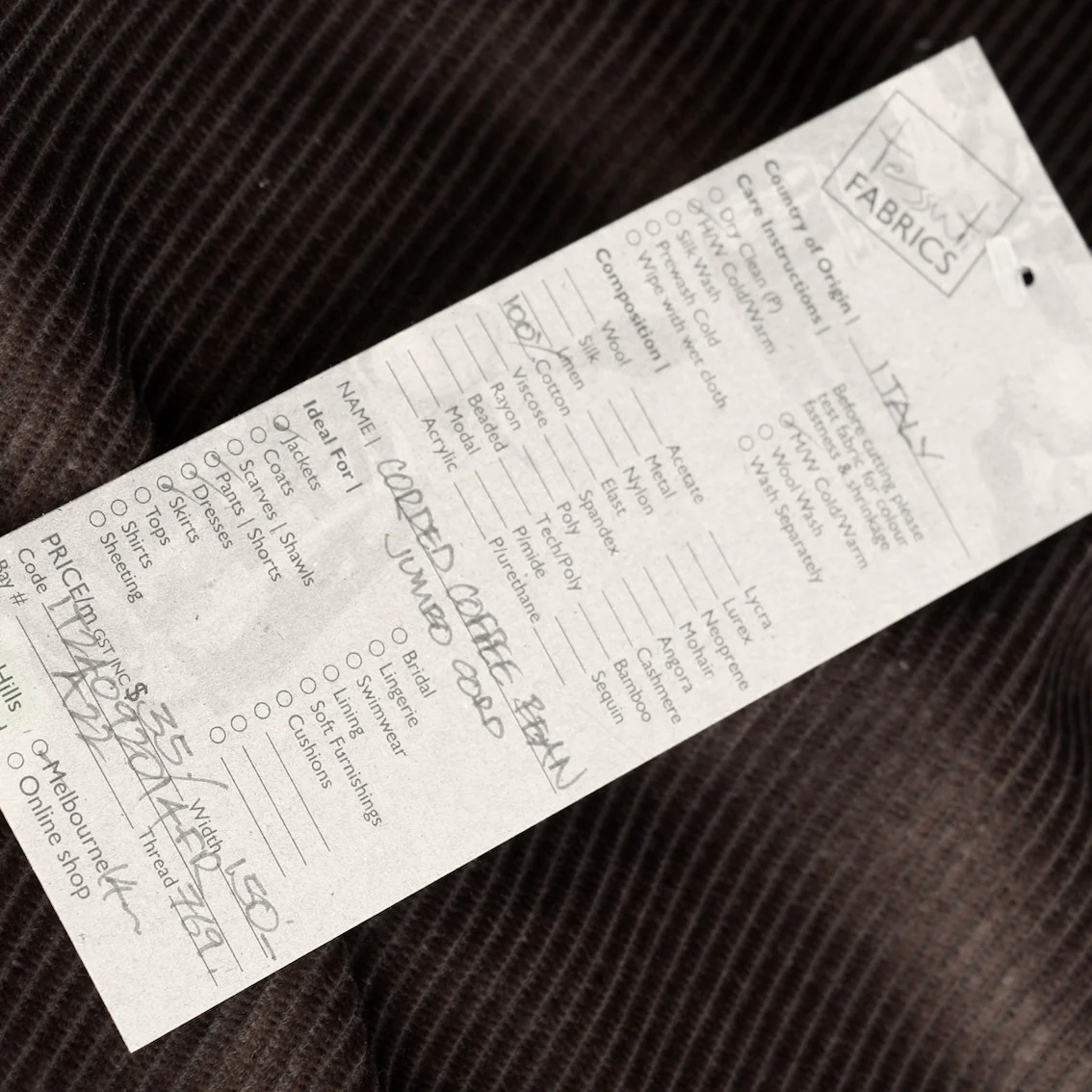Corded Coffee Bean - Jumbo Corduroy - Image 3