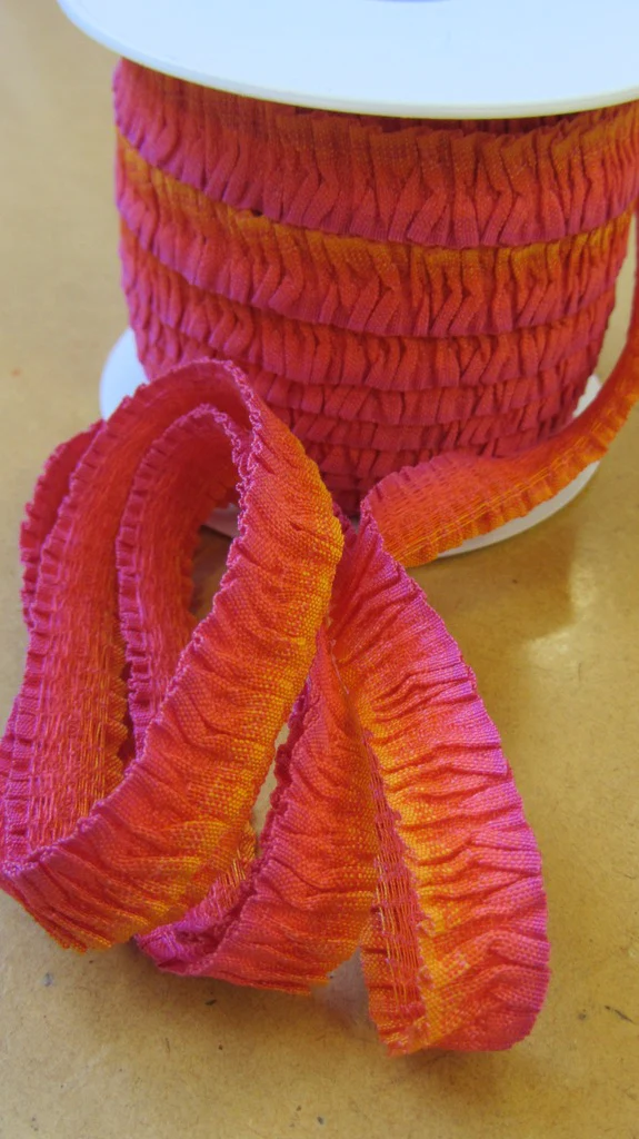 Crepon Gathered Trim - Pink/Red/Orange
