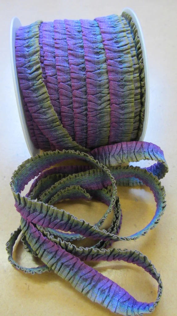 Crepon Gathered Trim - Purple/Khaki