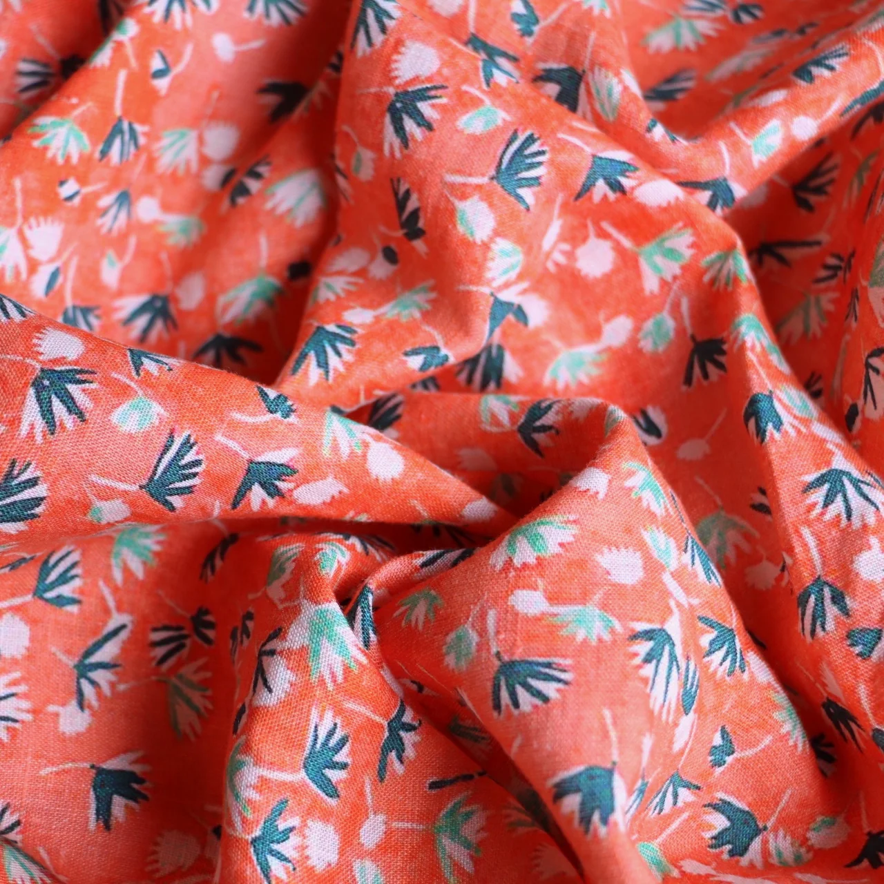 Dandelions On Coral Washed Linen - Image 2