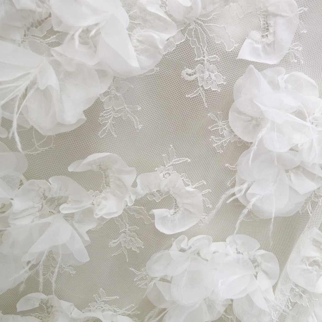 Emb Tulle Feathers Ivory - Image 2