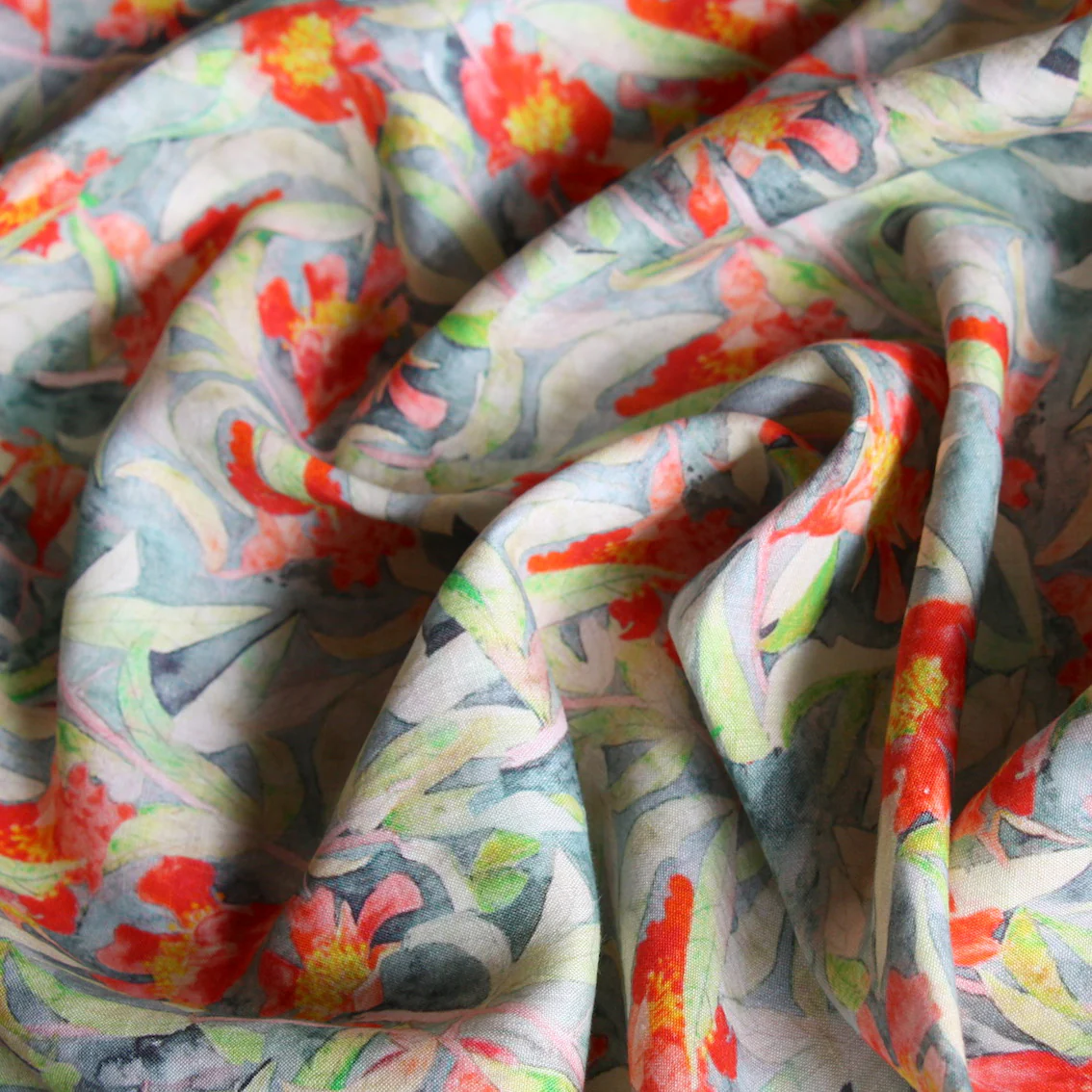 Eucalyptus In Bloom Washed Printed Linen - Image 2