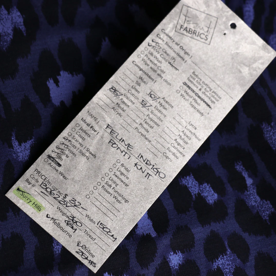 Feline Indigo Printed Ponti Knit - Image 3