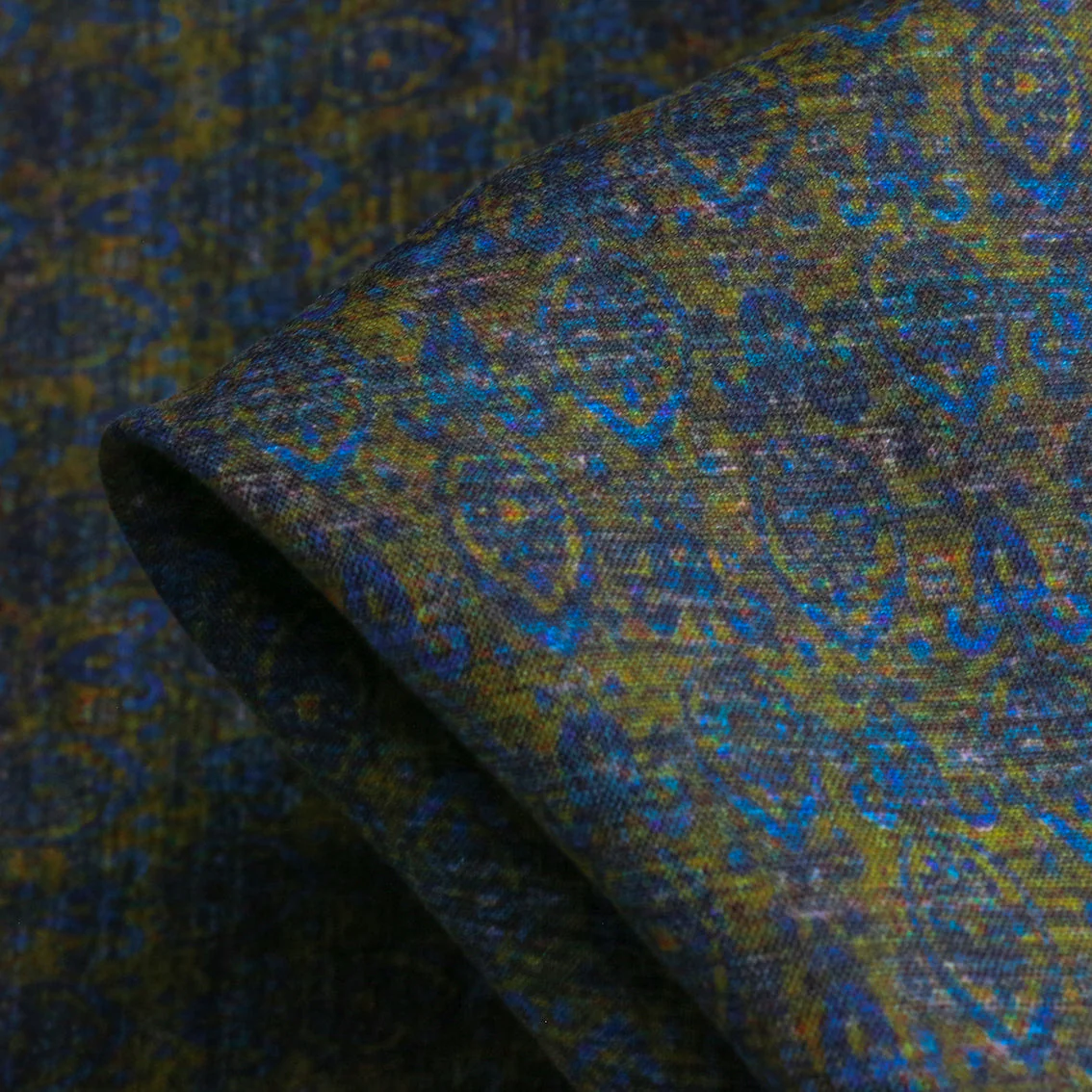 Fez Mosaic Lime/Blue Washed Printed Linen