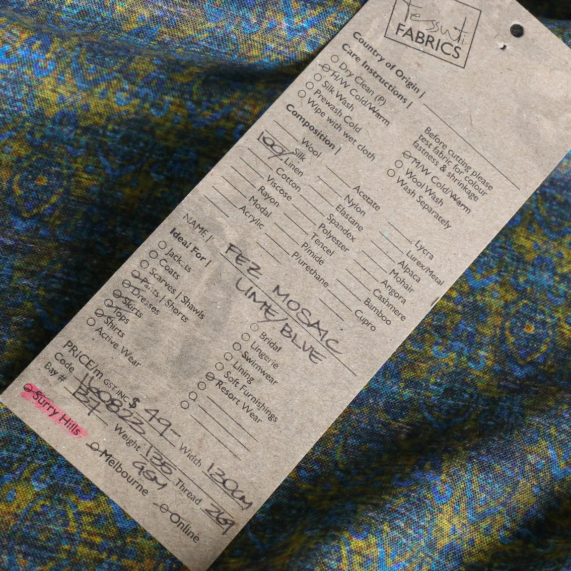 Fez Mosaic Lime/Blue Washed Printed Linen - Image 3