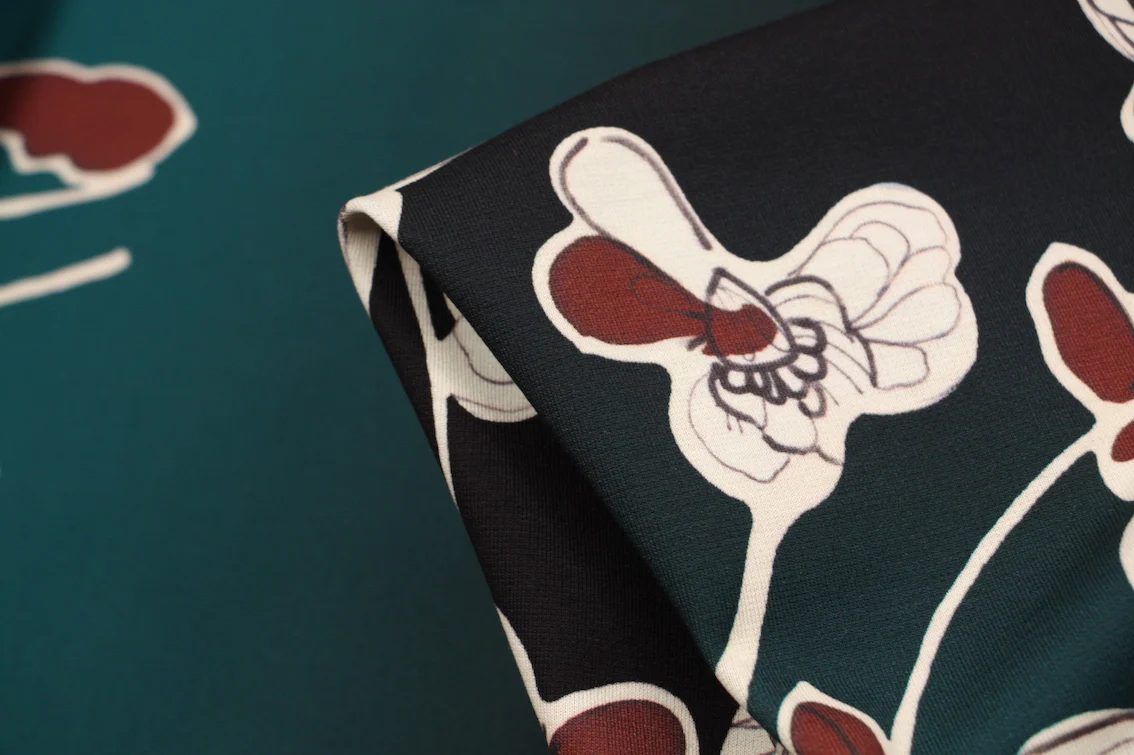 Flower Rows Teal - Printed Panel Ponti
