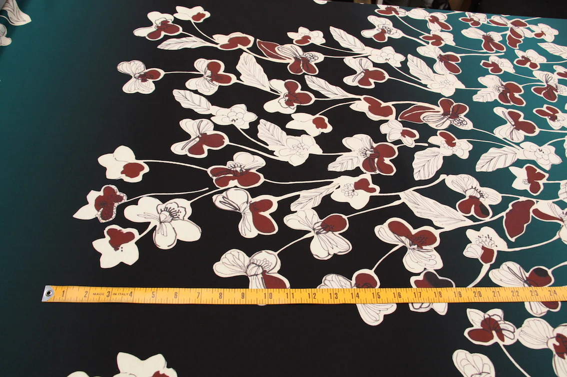 Flower Rows Teal - Printed Panel Ponti - Image 2