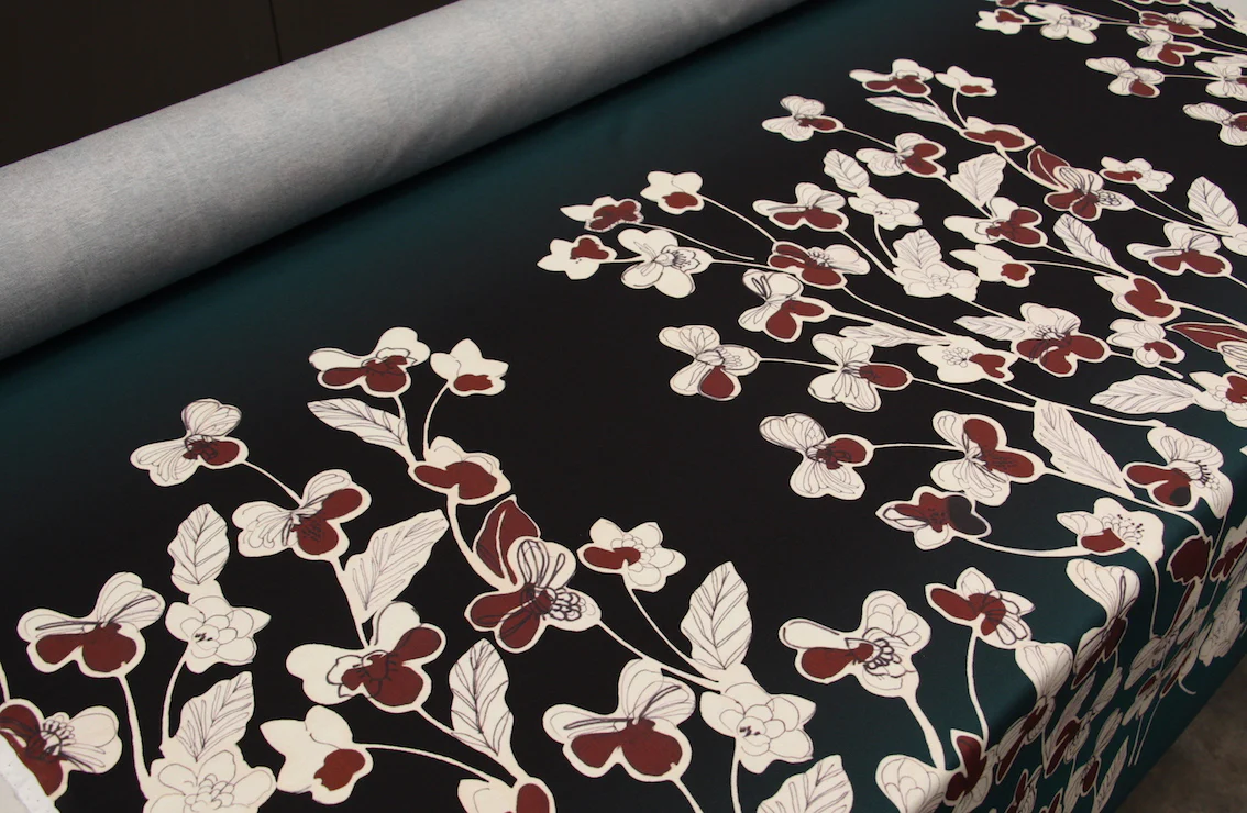 Flower Rows Teal - Printed Panel Ponti - Image 4