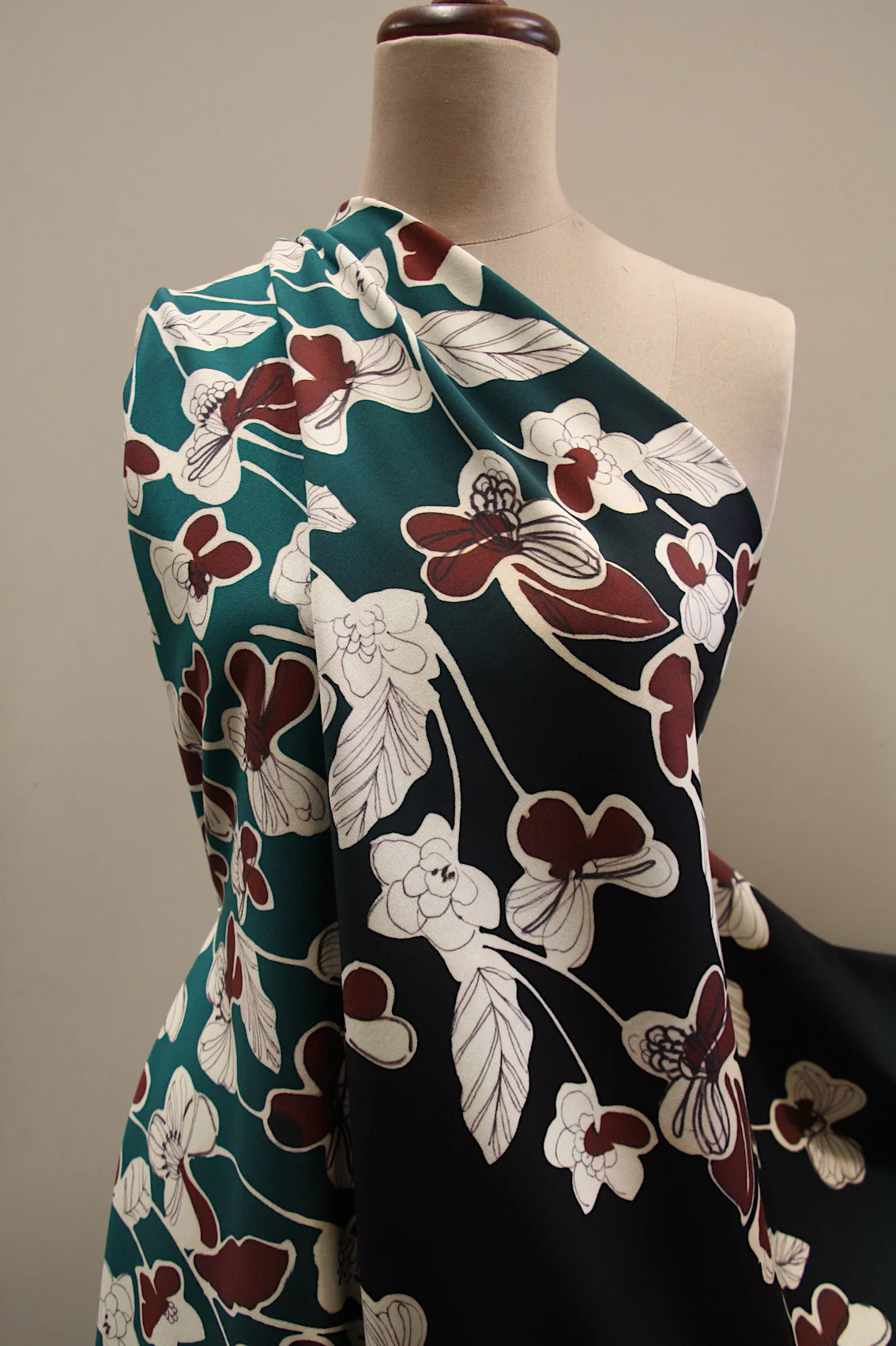 Flower Rows Teal - Printed Panel Ponti - Image 5