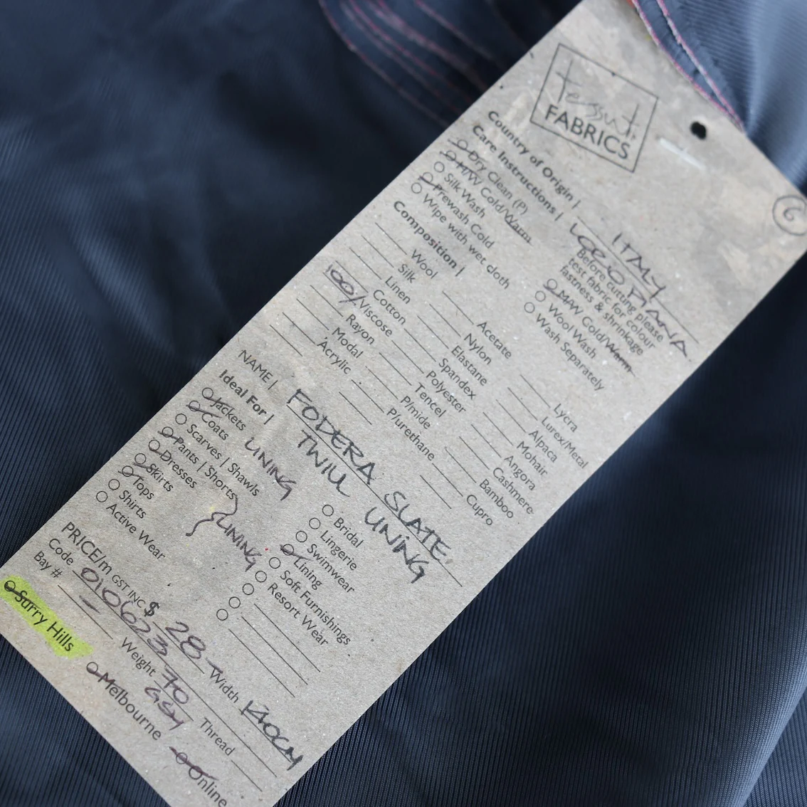 Fodera Slate Twill Lining - Image 3