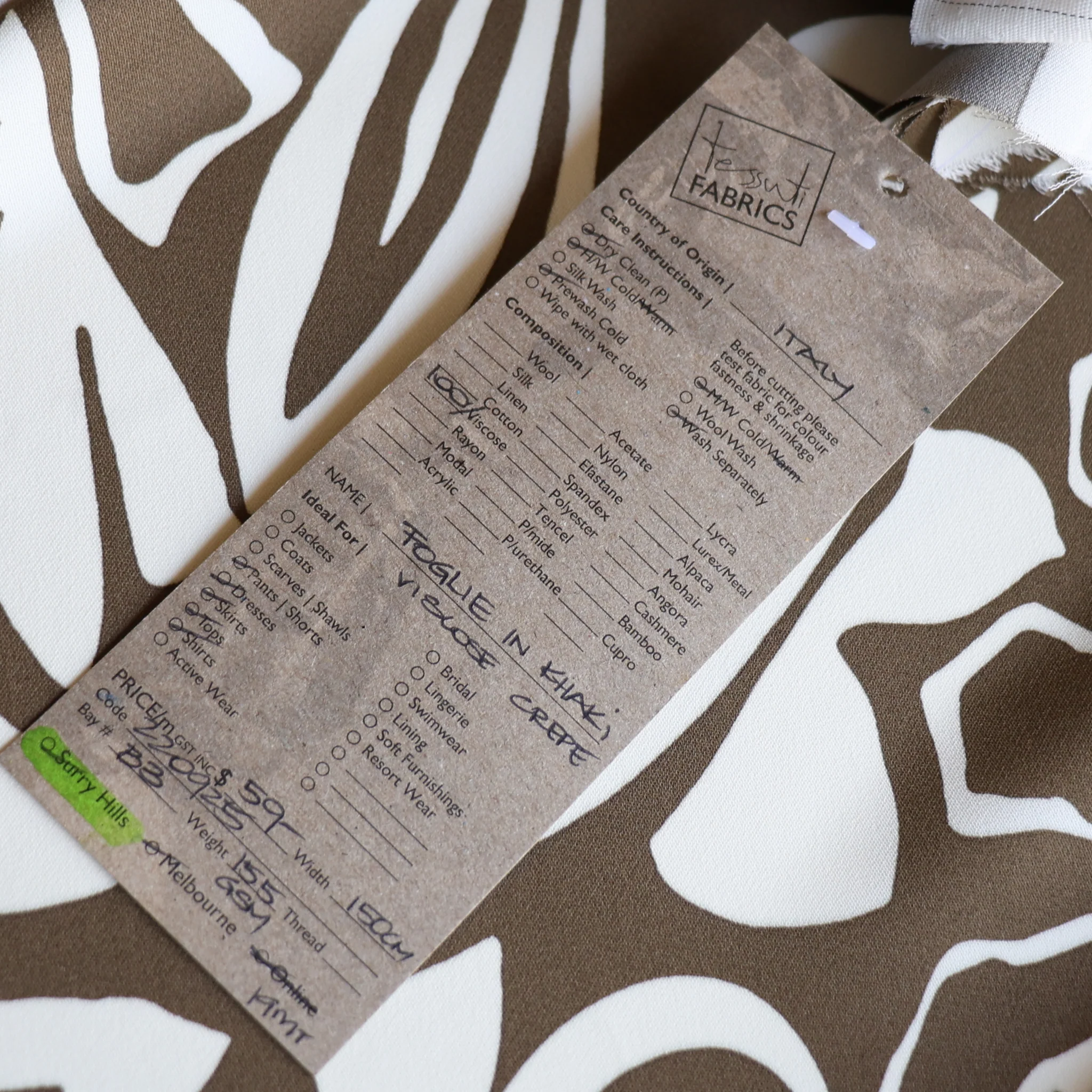 Foglie Khaki Viscose Crepe - Image 5
