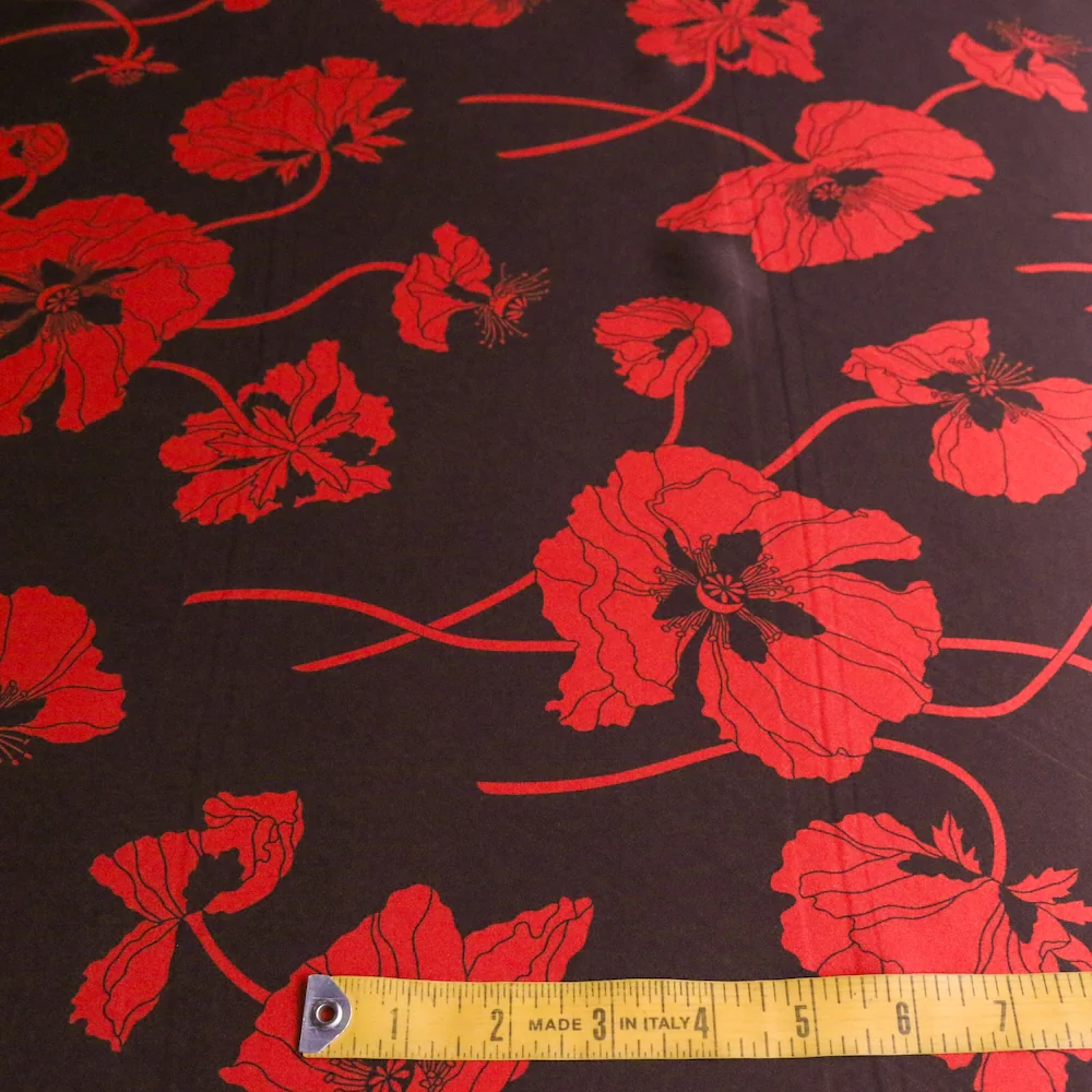 Fragile Blooms Choc/Red - Belgravia Silk Satin - Image 3